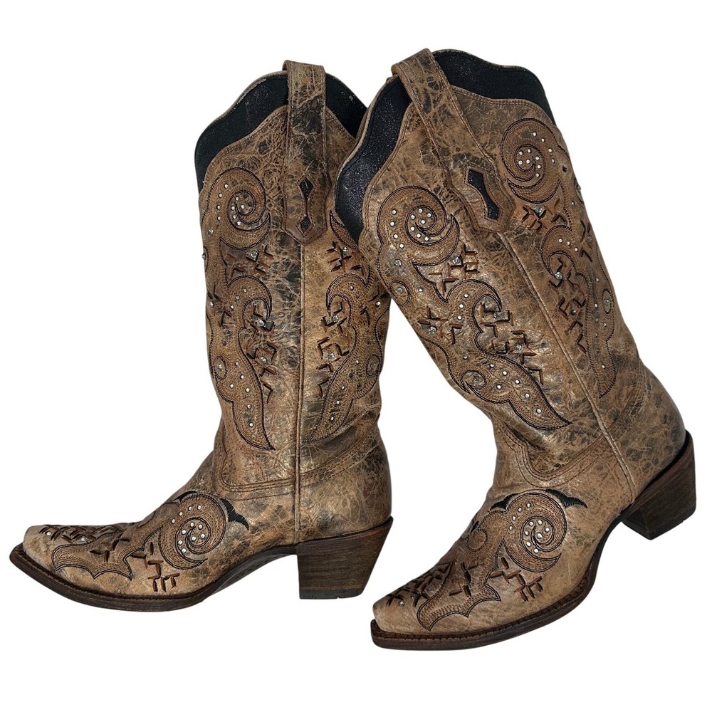 Corral Barstow Distressed Metallic Bronze Western Boot Brown 7.5